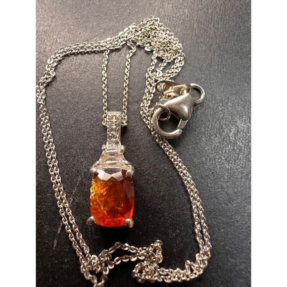 NEW tangerine kyanite and zircon pendant chain in rhodium over sterling silver - Picture 13 of 16